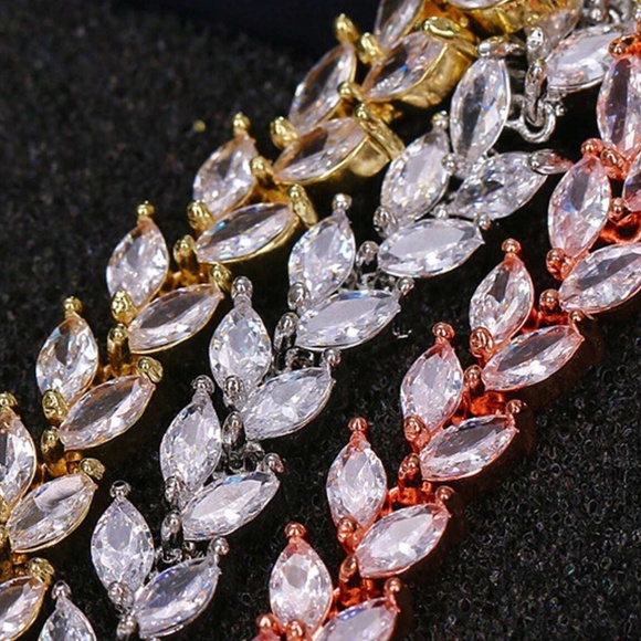 14K Gold Plated Diamond Leaf Bracelet - Picture 3 of 3